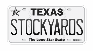 Stockyards License Plate Sticker - Tucker Brown